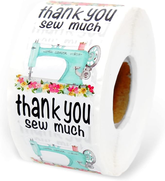 Wailozco Sewing Stickers,Thank You Sew Much Sticker for Sewing Business 500 Labels Per Roll