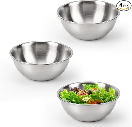 3-Piece Stainless Steel Mixing Bowls (6.3") Metal Bowl Set with Measurement Marks, Dishwasher Safe & Stackable - Perfect for Baking, Salad Making, Meal Prep