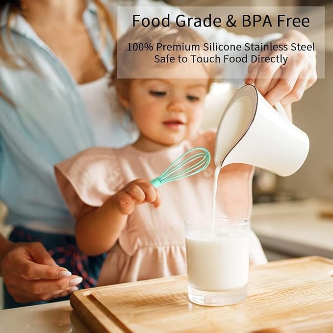 5 Pcs Silicone Mini Whisk - Stainless Steel Dough Whisk, Non Stick Hand Tiny Balloon Wire Whisk, Milk Egg Frother for Blending, Whisking, Beating, Stirring, Baking