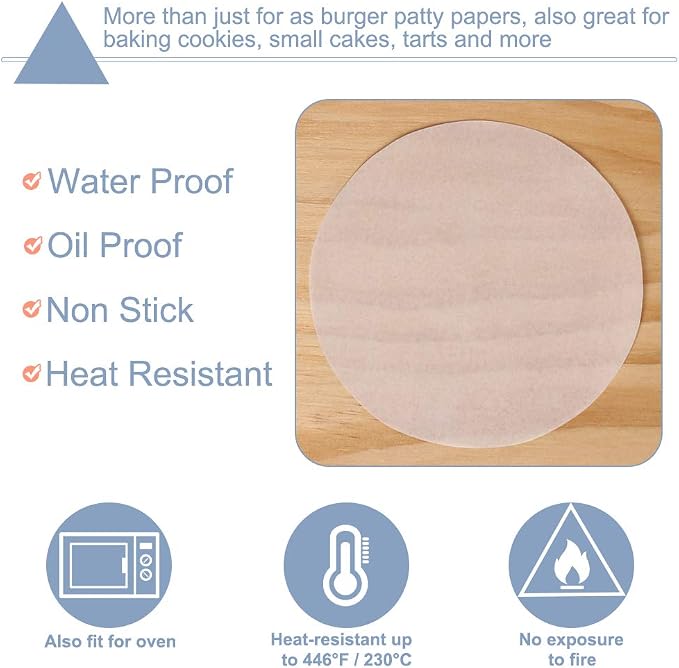 Hamburger Patty Paper Round 5.5 Inch, Set of 200, Non Stick Patty Paper Sheets for Burger Press, Patty Serperate and Cake Baking(4.5/6/7/8/9/10/12inch Available)