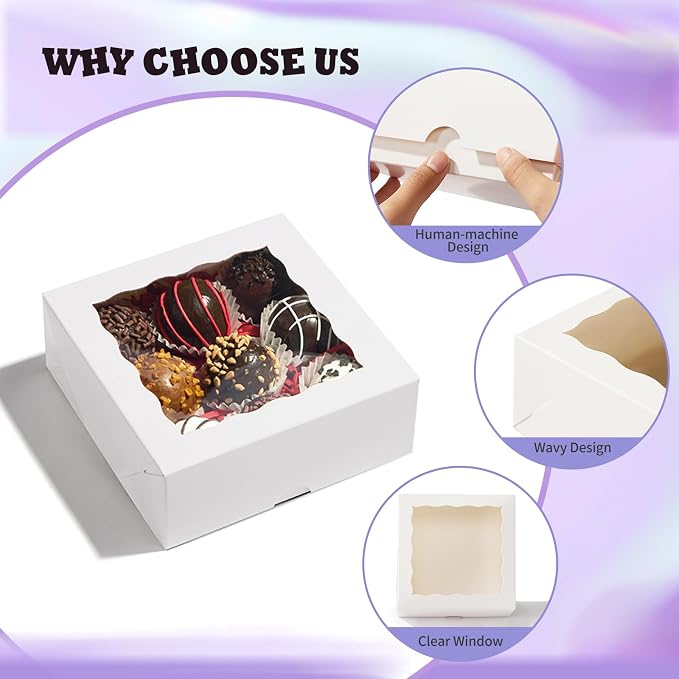 100 Pcs 5x5x2 Inch Truffle Boxes Pastry Gift Boxes Bakery Boxes Cookies Boxes Soap Dount Box Chocolate Covered Strawberries Boxes Browine Cake Treat Box for Party Favors