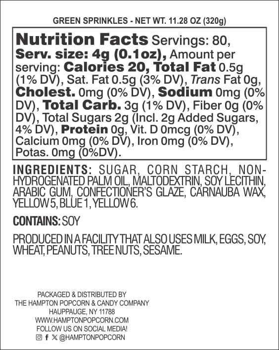 Green Sprinkles Jimmies 11.28 oz, Green Sprinkles For Cake Decorating, Cake Sprinkles, Sprinkles For Baking, Ice Cream & More, The Hampton Candy Company