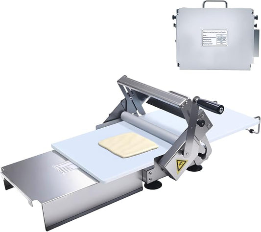Folding Dough Rolling Machine，Stainless Steel Counter Top Dough Sheeter，Manual Dough Sheeter for Thicknesses from 0 to 25 mm, for Croissants, Pizza,Pasta, Pastry, Fondant,Puff (15.5in)