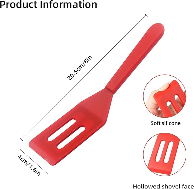 【2 Pack】Kunovo Small Spatula for Nonstick Cookware Mini Spatulas for kitchen Use,Heat-Resistant Silicone Thin Spatula Cooking Baking (Red-2)