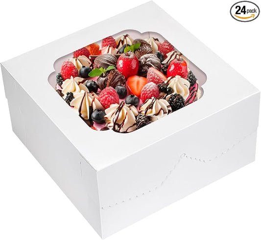 Moretoes 24pcs Cake Boxes, 12x12x6 Inch Square Bakery Boxes with Window Cajas Pasteles for Valentine's Day, Mother's Day, Pastries, Chocolates, Cookies, Pie, Birthday Party, Wedding