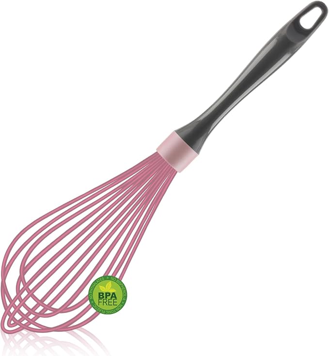 OYV Pink Whisk, Dishwasher Safe Wisk, Professional Whisks For Cooking Non-Scratch, Stainless Steel & Silicone Wisk, Plastic Rubber Whisk Tool For Nonstick Cookware Pans, Heat Resistant, 12-Inch