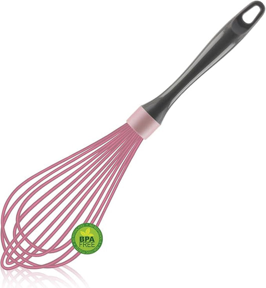 OYV Pink Whisk, Dishwasher Safe Wisk, Professional Whisks For Cooking Non-Scratch, Stainless Steel & Silicone Wisk, Plastic Rubber Whisk Tool For Nonstick Cookware Pans, Heat Resistant, 12-Inch