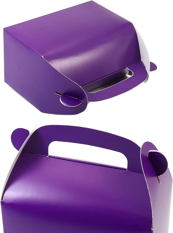 30Pcs Dark Purple Party Favor Treat Boxes Goodie Boxes with Handles | Gable Paper Gift Boxes Perfect for Purple Birthday Party Baby Shower Decoration Supplies