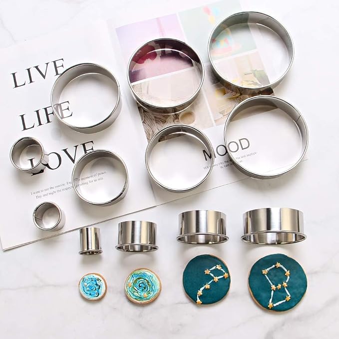 12 Piece Round Cookie Cutters Set, Donut Cutter Set, Stainless Steel Circle Fondant Molds For Dough Pastry Biscuits English Muffins