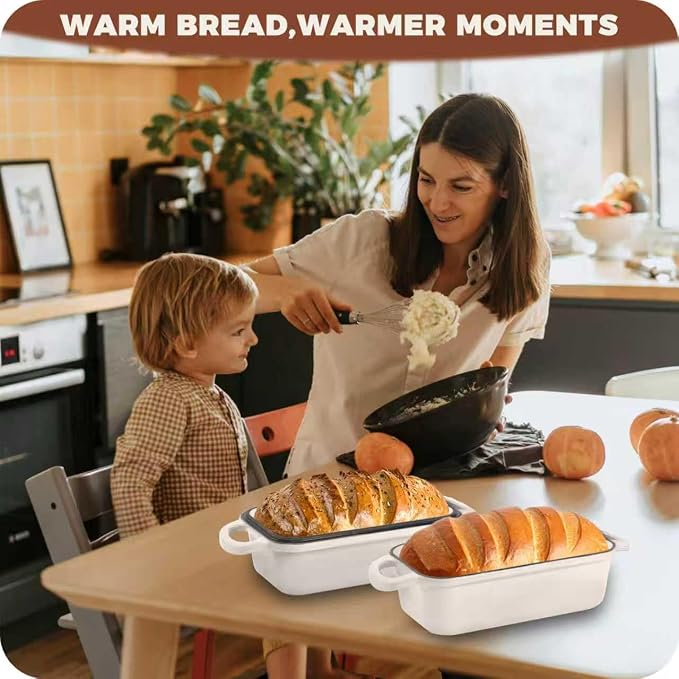 Cast Iron Bread Loaf Pan with Lid, Loaf Pans for Baking Bread 9x5, Enameled Bread Pans for Homemade Bread, Sourdough, Set of 2, Cream