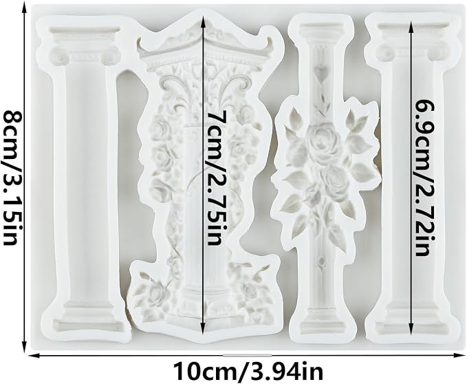 European Vintage Roman Column Silicone Mold Baroque Relief Pattern Pillar Fondant Molds for Cake Decorating Cupcake Topper Candy Polymer Clay Chocolate Gum Paste