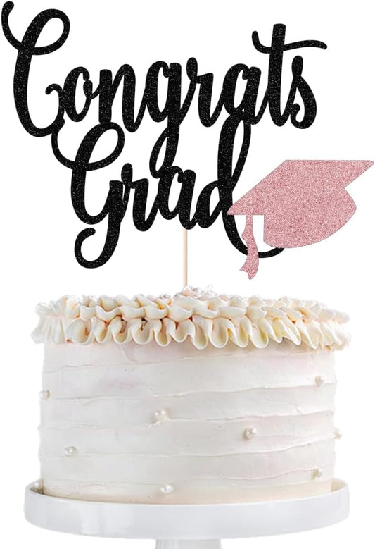 Congrats Grad Cake Topper,2026 Graduation Cake Topper, Congrats Grad Decorations,2026 High School/College/Senior Graduation Party Decorations Supplies. (Congrats Grad Rose gold)
