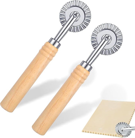 2PCS Ravioli Cutter Wheel, Pastry Cutter Wheel Stainless Steel Pasta Cutters Wheels with Ergonomic Handle Pizza Cutters Wheels for Pasta, Pastry, Dumpling, Noodles for Home and Kitchen - 1.5" Diameter