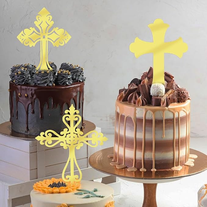 12 Pieces Acrylic gold Cross Cake Topper,Baptism,First Communion,Baby shower cake topper,Religious cake decorations