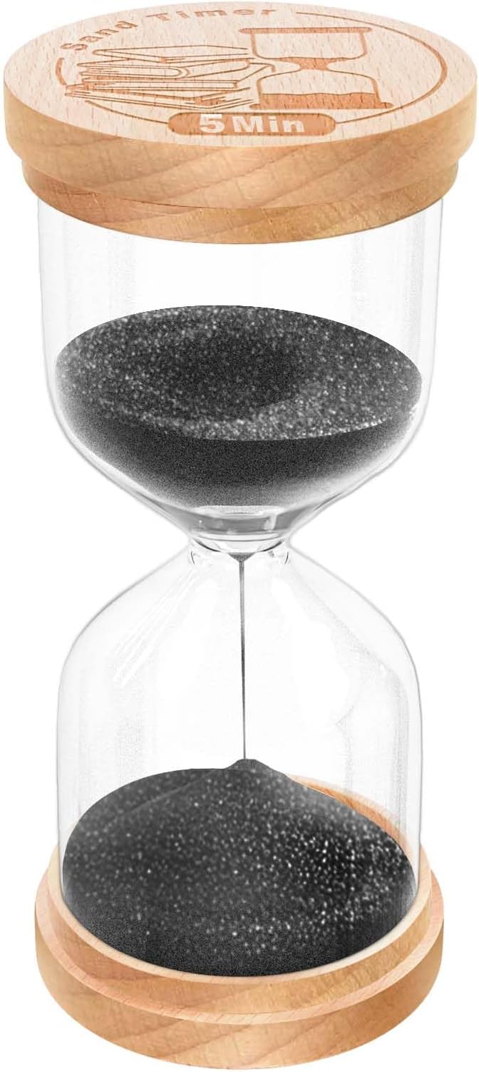 5 Minute Sand Timer, Wooden Hourglass Sand Clock, Small Wood Black 5 Min Hour Glass, Five Minutes Sandglass for Brushing Teeth, Reloj De Arena Classroom, Game, Kitchen, Home, Office