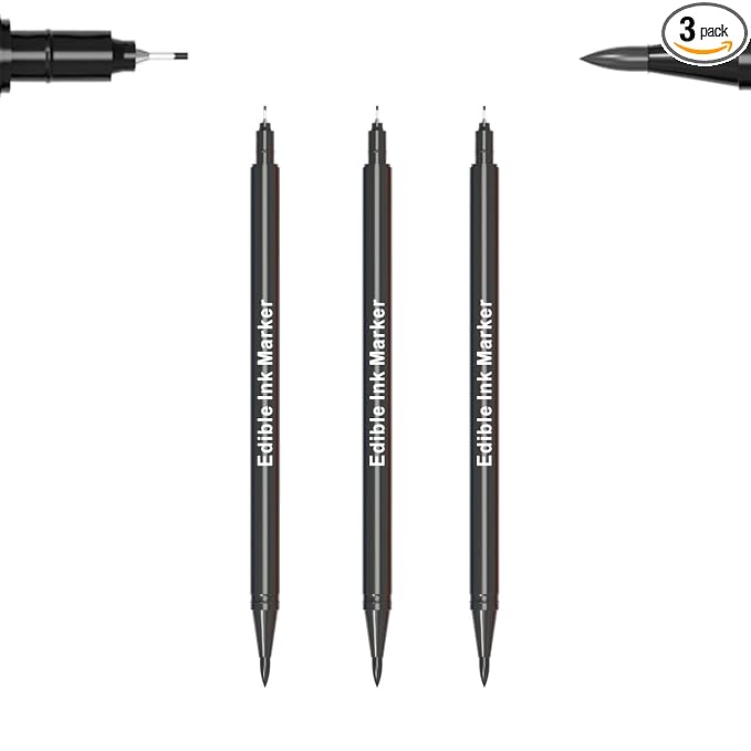 3pcs Black Food Coloring Markers, Double Sided with Ultra Fine Tip(0.5mm) Edible Pen, Food Grade Gourmet Writer for Decorating,Painting,Drawing, Baking,Fondant,Cake,Cookie,Frosting by Edibleink