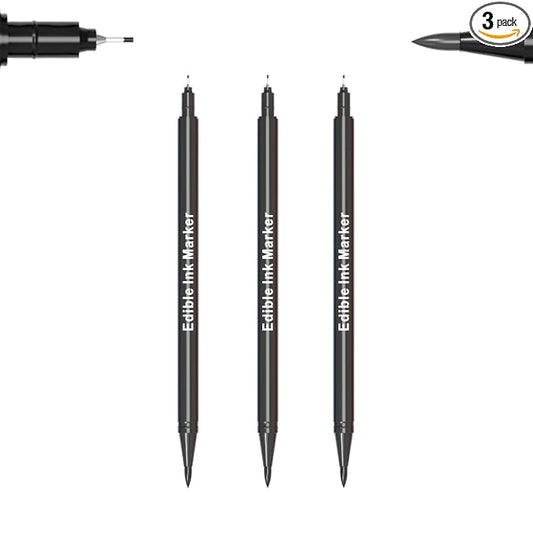3pcs Black Food Coloring Markers, Double Sided with Ultra Fine Tip(0.5mm) Edible Pen, Food Grade Gourmet Writer for Decorating,Painting,Drawing, Baking,Fondant,Cake,Cookie,Frosting by Edibleink