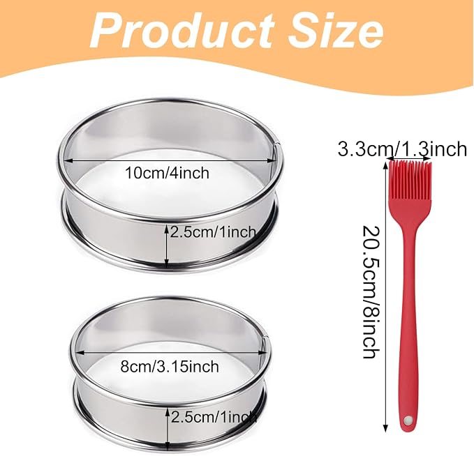 10Pcs Cookie Rings for Baking Cooking English Muffin Crumpet Rings Stainless Steel Round Cookie Double Rolled Tart Molds for Kitchen Baking, 4+3.35 Inch