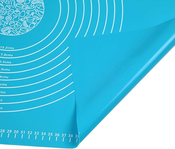 Silicone Baking Mat, 19.7 Inch x 15.7 Inch Blue Pastry Mat with Size Scale, Anti Stick and Anti Slip Mat for Kneading Dough in Ketchen, Picnic and Party (Blue, 50x40)