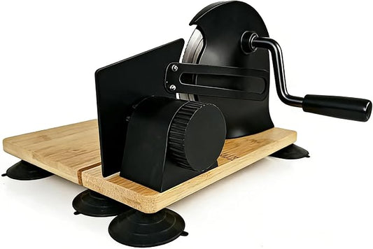 Sourdough Bread Slicer Machine Adjustable Thickness Stainless Steel Blade Bread Sourdough Cutter with 6 Large Suction Cups Foldable Compact Design Non-Slip Base for Homemade Bread Slicing (Black)