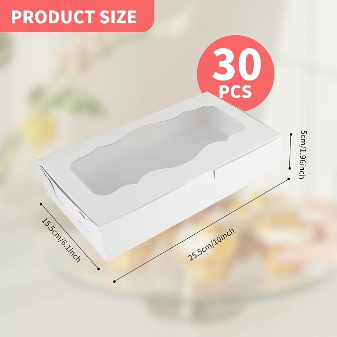 30 PCS Chocolate Covered Strawberries Boxes, 10 x 6 x 2 inch White Bakery Pie Boxes with Window, Cookies Box for Dessert Chocolate Covered Strawberries, Cakes