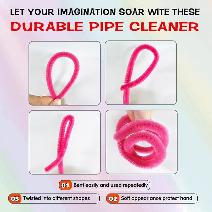 AHAMETON 720Pcs Pastel Pipe Cleaner Flower Kit, 7 Colors Bulk Pipe Cleaners Craft Supplies with Wires, Stamens, Ribbon, Tapes, Card, DIY Flower Making for Party Home Decor, Gifts School Crafts