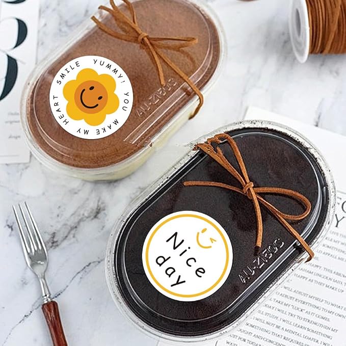Smile Face Stickers, 180pcs Happy Face Labels 2inch Round Square Cute Handmade Sweetness Stickers for Bakery Packaging Gift Bags Envelopes Cookie Boxes Thank You Notes