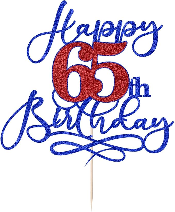 Happy 65th Birthday Cake Topper,Black font Golden Numbers 65th Birthday Cake Decoration，Hello 65, Cheers to 65 Years/65th Anniversary,65& Fabulous Party Decoration