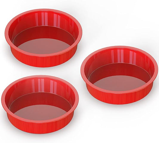 SILIVO 8 Inch Cake Pan Set of 3, Nonstick Silicone Round Cake Pans for Layercake, Cheesecake and Chocolatecake