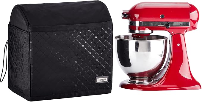 HOMEST Stand Quilted Mixer Cover with Zip Pocket for Kitchen Accessories | Fits KitchenAid 5/4.5 quart mixers, zipper pocket stores attachments and kitchen accessories, Black