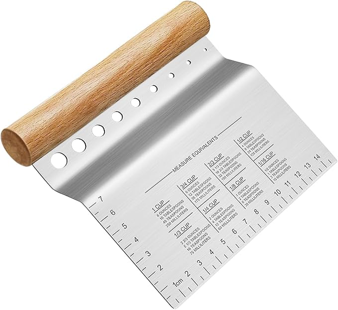 ALLTOP Dough Bench Scraper/Cutter/Chopper, 1 Pack | Stainless Steel Blade, Herb Stripper, Scale Ruler, Leaf Remover