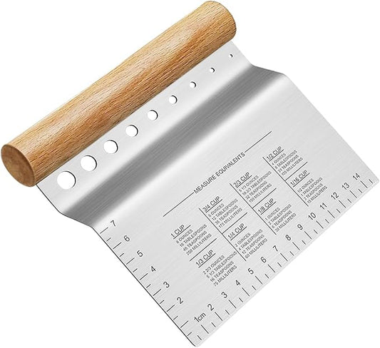 ALLTOP Dough Bench Scraper/Cutter/Chopper, 1 Pack | Stainless Steel Blade, Herb Stripper, Scale Ruler, Leaf Remover