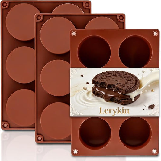 Lerykin 6-Cavity Silicone Baking Mold Non-Stick, 3 Pack Round Cylinder Chocolate Covered Cookie Molds for Candy, Cupcake, Jelly, Brownies, Pudding, Mini Soap - Dishwasher Safe