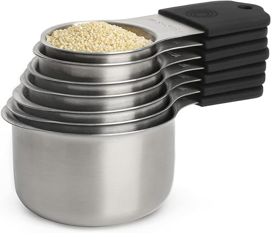 Magnetic Measuring Cups and Spoons Set of 16,Stainless Steel Magnetic Measuring Cups Set 7 and Magnetic Measuring Spoons Set of 8 with Leveler for Dry Liquid Ingredients (7, Black)