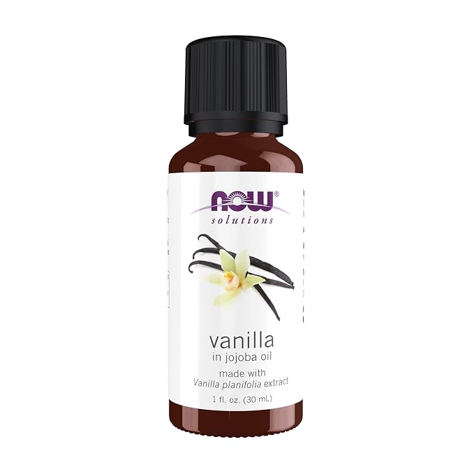 NOW Foods Essential Oils, Vanilla Oil, Blend of Pure Vanilla Bean Extract in Pure Jojoba Oil, Sweet Aromatherapy Scent, Vegan, Child Resistant Cap, 1-Ounce
