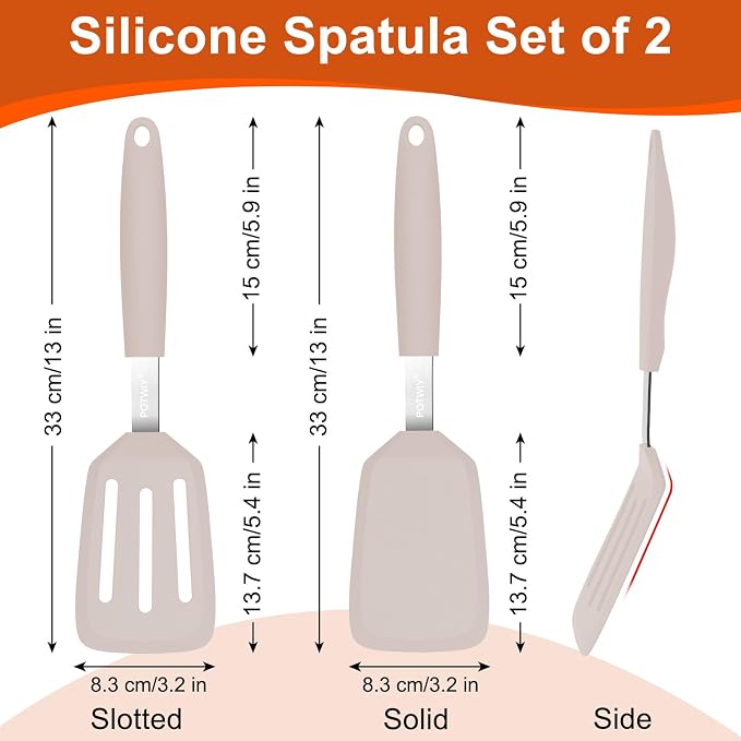 2 Pack Silicone Kitchen Spatula Set, 600°F Heat Resistant (Khaki) | BPA Free, Solid & Slotted Turner, Non-Toxic Cooking Utensils, Safe for Non Stick Frying Pan, Dishwasher Safe