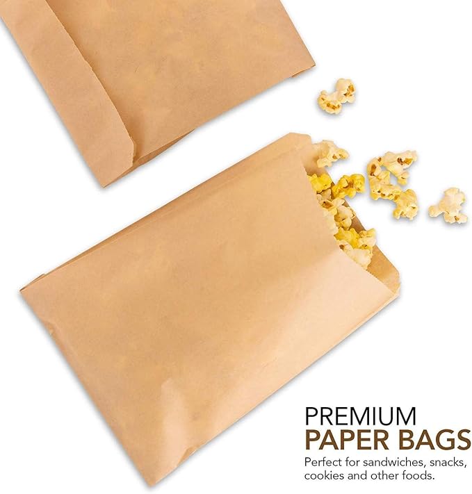 Kraft Brown Sandwich Bags (400 Pack) - Microwavable Unbleached Natural Kraft Paper Bags - Food Grade Grease Resistant Bags for Pastries, Cookies, Snacks - Biodegradable - Stock Your Home