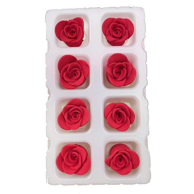 Sentovac 8 Pcs Red Rose Flowers Candy Dessert Icing Decoration Edible Valentines Day Sprinkles DIY For Cookie Cake Cupcake Topper Icing Frosting Decoration Holiday Party Supplies