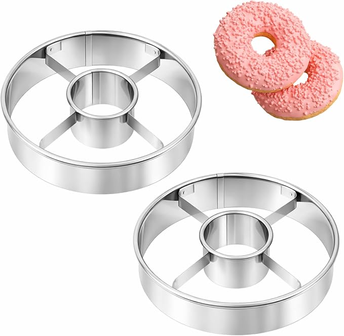 2 Pack Donut Cutter with Hole, 3.86 Inch Stainless Steel Bagel Mold Doughnut Cutters Donut Hole Cutter Baking Tool for Making Donuts, Bagels, Cookies, Biscuits