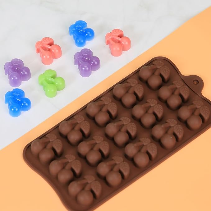 Mini Cherry Chocolate Molds, 2 Pcs Silicone Molds with Cherry Shape for Making Chocolate/Candy/Gummy/Jelly, Food Grade Candy Mold with 15 Cavities Mini Cherries for Fruit Snacks