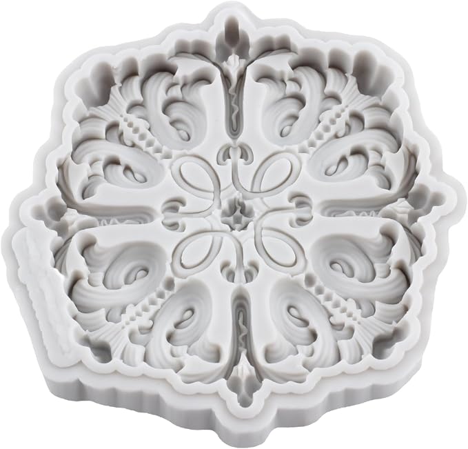 Baroque Style Curlicues Scroll Lace Fondant Silicone Molds Relief Flower Mold Filigree Mold For 3D Sculpted Cake Decorating Cupcake Topper Candy Chocolate Gum Paste Polymer Clay