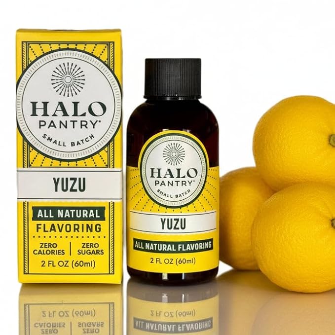 Natural YUZU Flavoring Extract by HALO PANTRY (2oz bottle) | Water-Soluble, Dye-Free/Colorless, Gluten-Free, Dairy Free, Zero Sugars, NO Sweeteners, NO Calories | Perfect for customizing ANY baking, candy, dessert or drink recipes