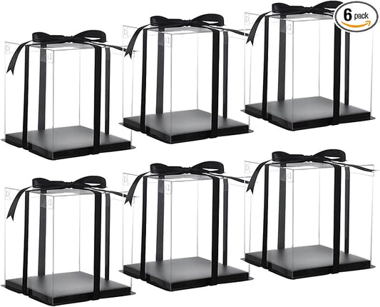 XININSUN 6inch Clear tall cake Box with Ribbon, 8 X 8 X 9inch for Bakery Boxes Clear Gift Boxes,ideal for wedding birthday party and gift display-Black