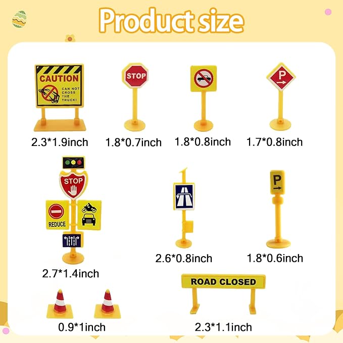 Mini Construction Vehicles Cake Topper 16pcs Truck Excavator Traffic Road Sign Cake Cupcake Topper Construction Truck Vehicles Toy Cake Decoration for Engineering Transportation Theme Party
