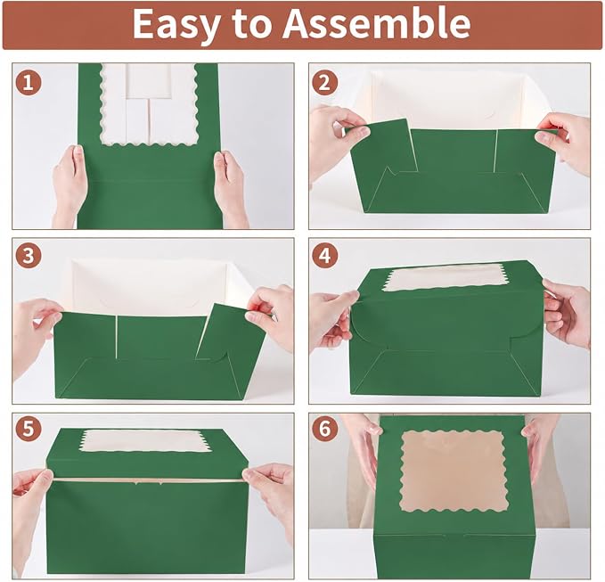 16pcs 10x10x5 Inches Cake Boxes,8pcs Green cake Box and 8pcs Boards,Cajas Pasteles for Disposable 10 inch Cake box with Window (Green, 10 * 10 * 5inch/16pcs)