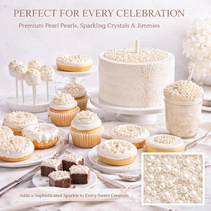 Confect Pearl Sprinkles – Premium Pearl Cake & Cupcake Sprinkles (4.2 oz) – Metallic Shimmer Edible Decorating Sprinkles for Cookies, Baking & Cake Decorations – Bake Stable, Soft Chew