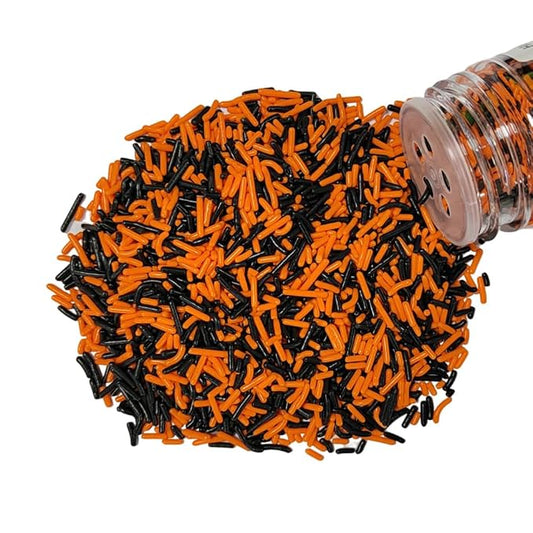 Homankit Black and Orange Jimmies Sprinkles Edible Sprinkle Candy Soft Jimmies Toppings for Ice Cream, Cupcake, Cake, Cookie, Dessert Decorating 2.75 Ounces