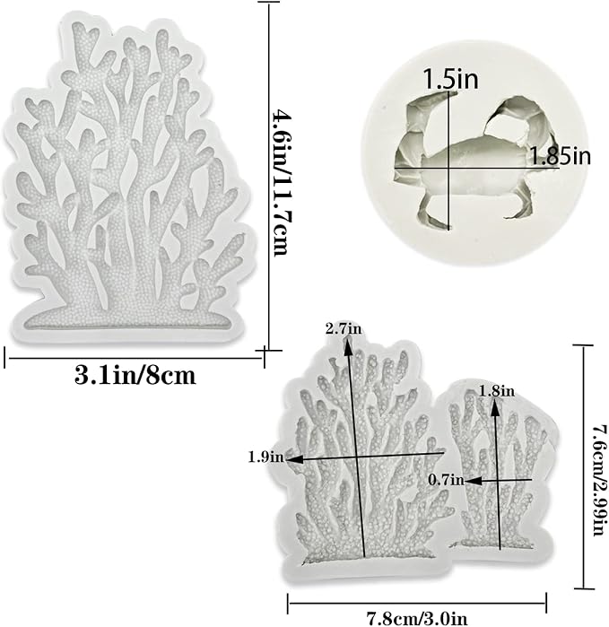 5 PCS Marine Theme Fondant Silicone Mold Seaweed Coral shell crab Shape DIY Handmade Baking Tools, For Theme Cake Cookie Chocolate Candy Decoration Fondant Polymer Clay