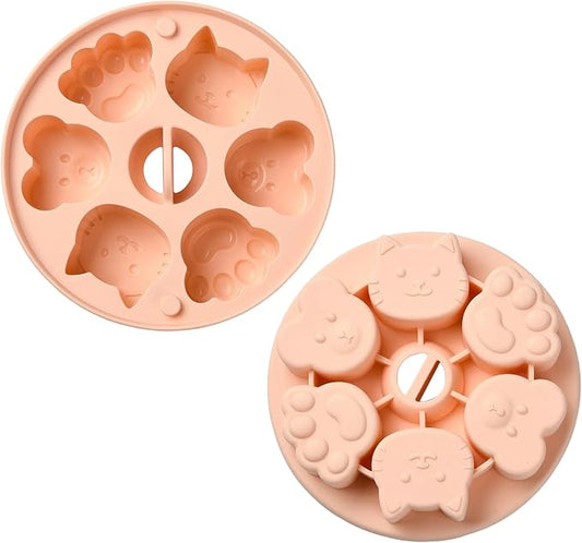 Ipotkitt Cute Animal Silicone Steamed Cake Molds with Lid Cat Paw Baking Tool Mold for Food Jelly Pudding Chocolate Cake, 6 Cavities, 15x15x3.5cm