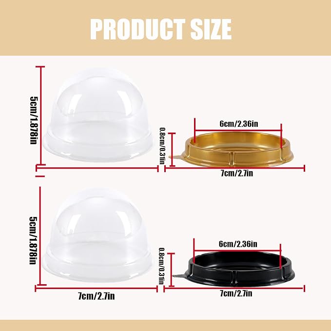 50Pcs Clear Plastic Mini Cake Box with Dome Lids, Mini Muffin Container Box Mooncake Dome Box Pastry Baking Packaging Boxes Wedding Birthday Gifts Supplies (Gold Base)